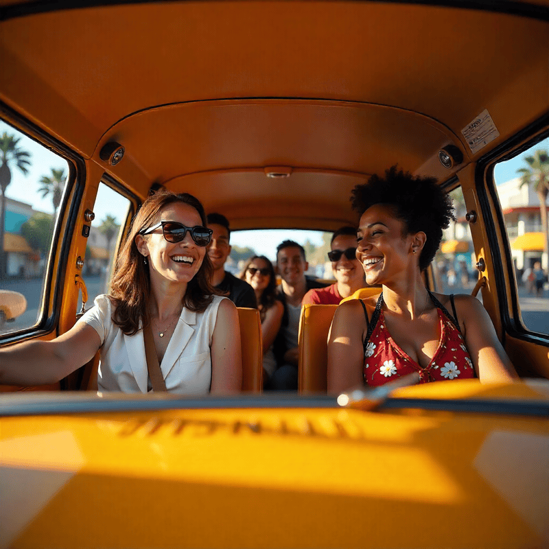 Famille heureuse en VTC